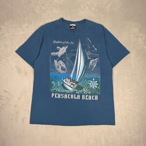 90s Mens Signal Sports Pensacola Beach Sailing Graphic T-Shirt Large